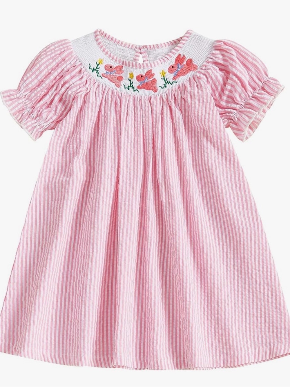 Girls' Pink Embroidered smocked bunny Easter Seersucker Dress